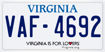 VA license plate VAF4692