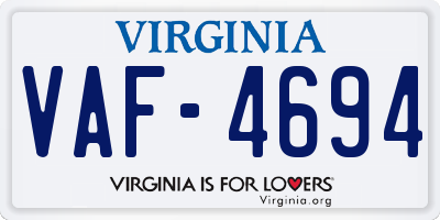 VA license plate VAF4694