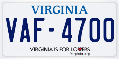 VA license plate VAF4700