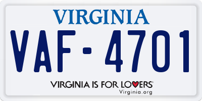 VA license plate VAF4701