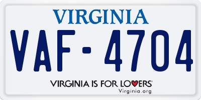 VA license plate VAF4704