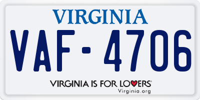 VA license plate VAF4706