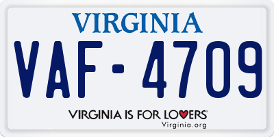 VA license plate VAF4709