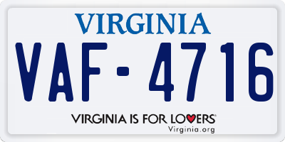 VA license plate VAF4716