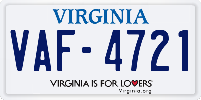 VA license plate VAF4721