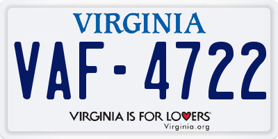 VA license plate VAF4722