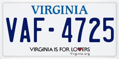 VA license plate VAF4725