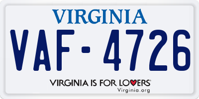 VA license plate VAF4726