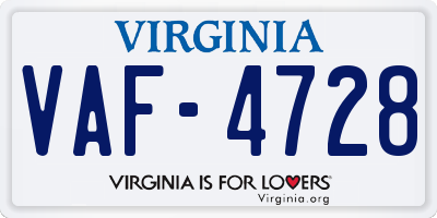 VA license plate VAF4728