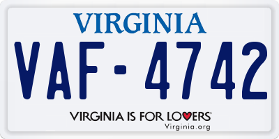 VA license plate VAF4742