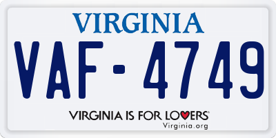 VA license plate VAF4749