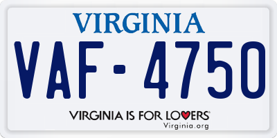 VA license plate VAF4750