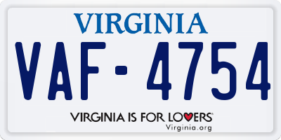 VA license plate VAF4754