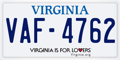 VA license plate VAF4762