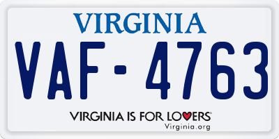 VA license plate VAF4763