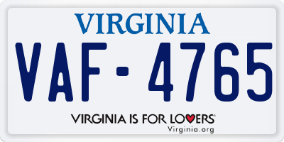 VA license plate VAF4765