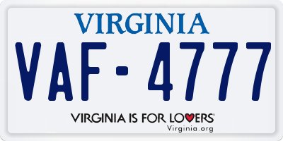 VA license plate VAF4777