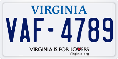 VA license plate VAF4789