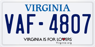 VA license plate VAF4807