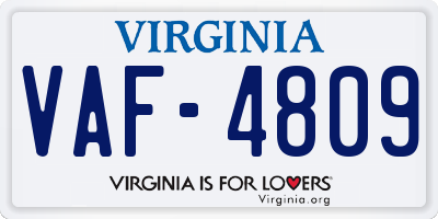 VA license plate VAF4809