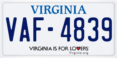 VA license plate VAF4839