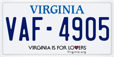 VA license plate VAF4905