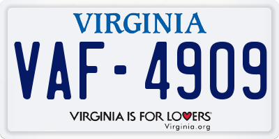 VA license plate VAF4909