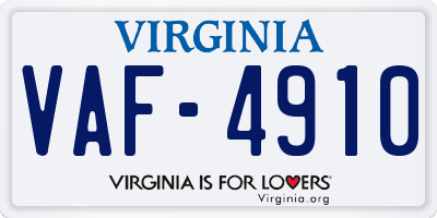 VA license plate VAF4910