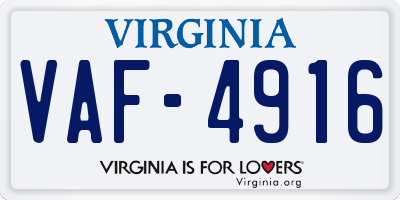 VA license plate VAF4916