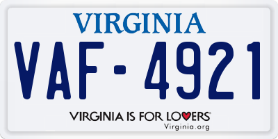 VA license plate VAF4921