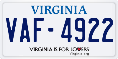 VA license plate VAF4922