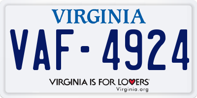 VA license plate VAF4924