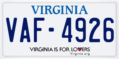 VA license plate VAF4926
