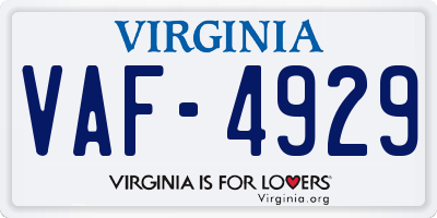 VA license plate VAF4929