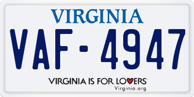 VA license plate VAF4947