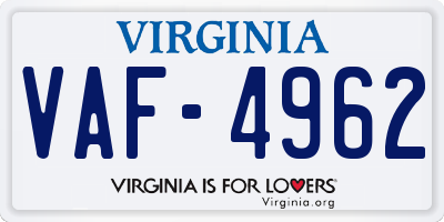 VA license plate VAF4962