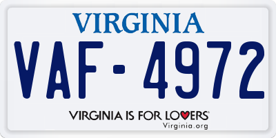 VA license plate VAF4972