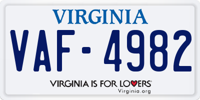 VA license plate VAF4982