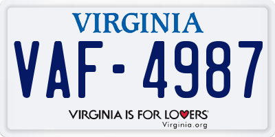 VA license plate VAF4987