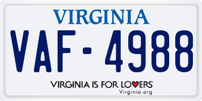 VA license plate VAF4988