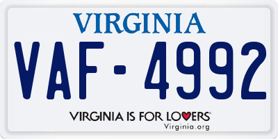 VA license plate VAF4992
