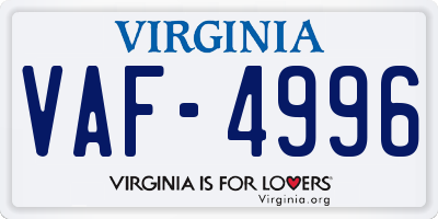 VA license plate VAF4996