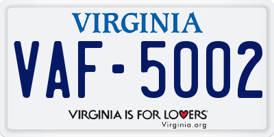 VA license plate VAF5002