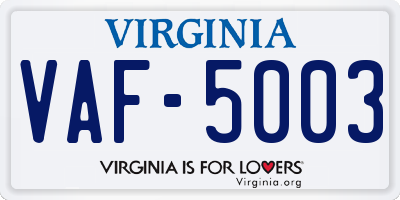 VA license plate VAF5003