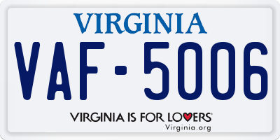 VA license plate VAF5006