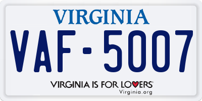 VA license plate VAF5007