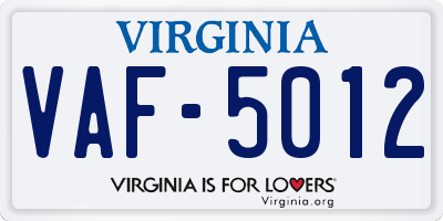 VA license plate VAF5012