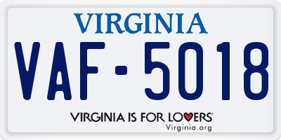 VA license plate VAF5018