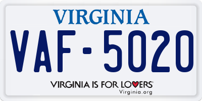 VA license plate VAF5020