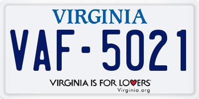 VA license plate VAF5021